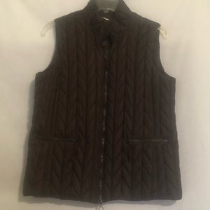 Coldwater Creek chocolate brown vest quilted zippered front two zippered pockets